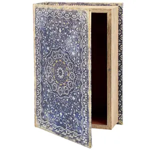 Blue Medallion Book Box | Decorative Vintage Book Shaped Storage Stash Trinket Boxes