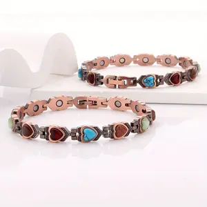 1pc Adjustable Magnetic Bracelet for Women - Turquoise & Copper, Heart-Shaped Clasp, Includes Sizing Tool - Ideal Birthday Gift for Mom
