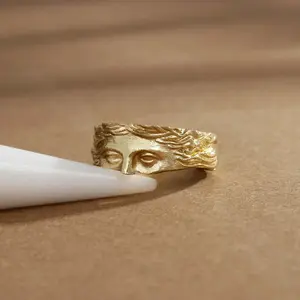 Half human face ring opening adjustable expression index finger ring for men and women, daily matching