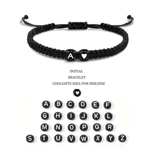 (2 Pack) Initial Heart Bracelet - 26 Alphabet Braided Adjustable Bracelet for Women, Men, Teen Girls and Boys Jewelry Love