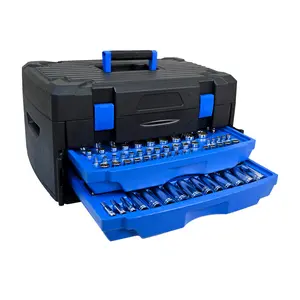 Black Steel Hand Tool Box with 266-Piece Hand Toolset, Carry Handle, and Lock Security Design