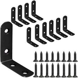 18-Pack Stainless Steel L Brackets, Metal Angle Bracket, Corner Brackets, Corner Braces, Furniture Connector Support Brackets with Screws for  Furniture Chairs Desk Garden (L Shape Black 10 count)
