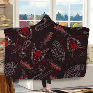 Hellfire Club Demon Print Hooded Blanket, Soft Flannel Throw, Magic Hat Blanket, Warm Sofa Cover, Home Leisure, Air Conditioning Blanket