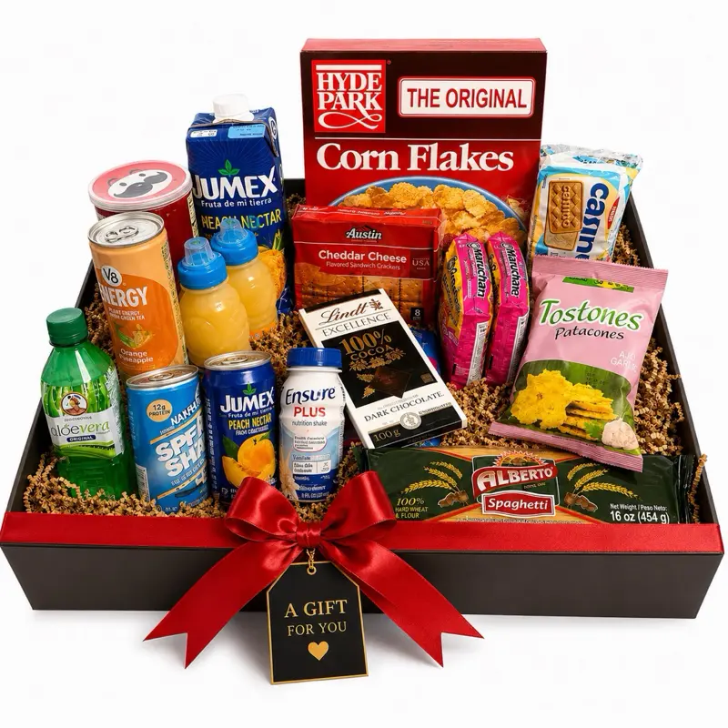 Gluten-Free Multi-Flavored SnackBoxes Multipack Gift Set - 15 Quality Snacks, Crisps, Ambient Items: Hyde Park Corn Flakes, Jumex Nectar, V8 Energy, Aloe Vera Drink, Austin Cheddar Cheese Crackers, Lindt Excellence Chocolate, Protein Shake, Maruchan
