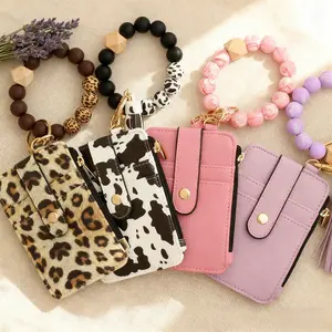 Boho Style Beaded & Tassel Decor Keychain, Keychain Wallet Wristlet Small Credit Card Holder Bracelet Key Chain Purse Bangle Tassel Beads Key Rings for Women, Trendy All-match Keychain for Birthday Gift