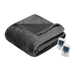 Beautyrest BR54-0419 100 x 90 in. Heated Microlight to Berber Blanket, Grey - King