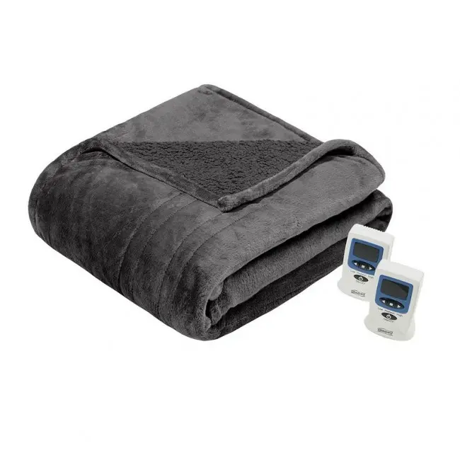 Beautyrest BR54-0419 King Heated Microlight to Berber Blanket, 100x90 in, Grey - Heated Throw Blanket, Blankets
