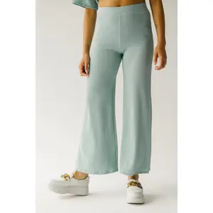 The Swift Ribbed Wide Leg Pant in Sage
