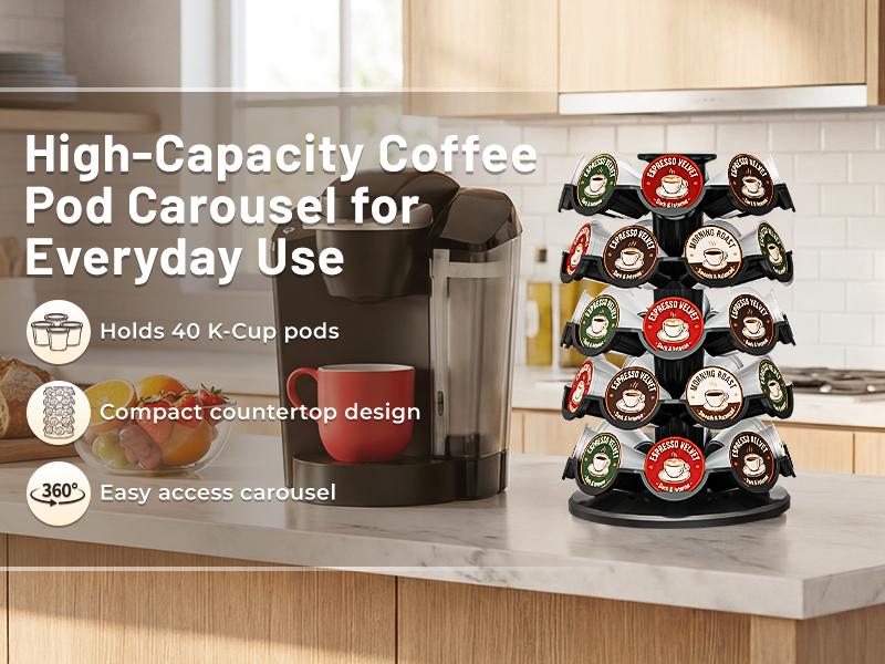 EVERIE Coffee Pod Storage Carousel Holder Organizer Compatible with 40 Keurig K-Cup Pods for Coffee Bar Kitchen Countertop