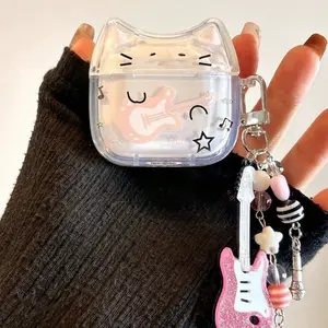Cute guitar cat couple suitable for pro3 protective case, new earphone case, third generation pro2 apple wireless bluetooth earphone case, earphone protective case, Earphone Protective Cover.