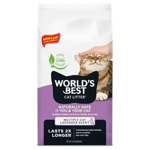WORLD'S BEST CAT LITTER Multiple Cat Lavender Scented 15-Pounds - Natural Ingredients, Quick Clumping, Flushable, 99% Dust Free & Made in USA - Calming Fragrance & Long-Lasting Odor Control