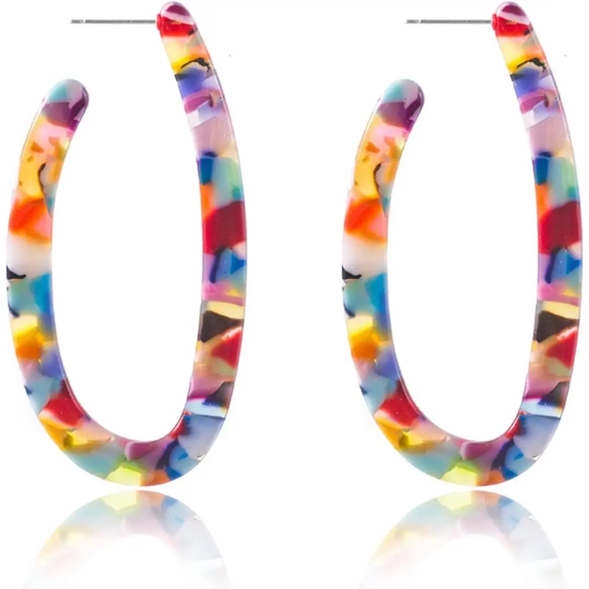 Multi Color Mottled Tortoise Shell Acrylic Resin Basic Big Circlee Hoop Earrings Lightweight U-Shaped Hoop Earrings Boho Statement Earrings Fashion for Women Jewelry