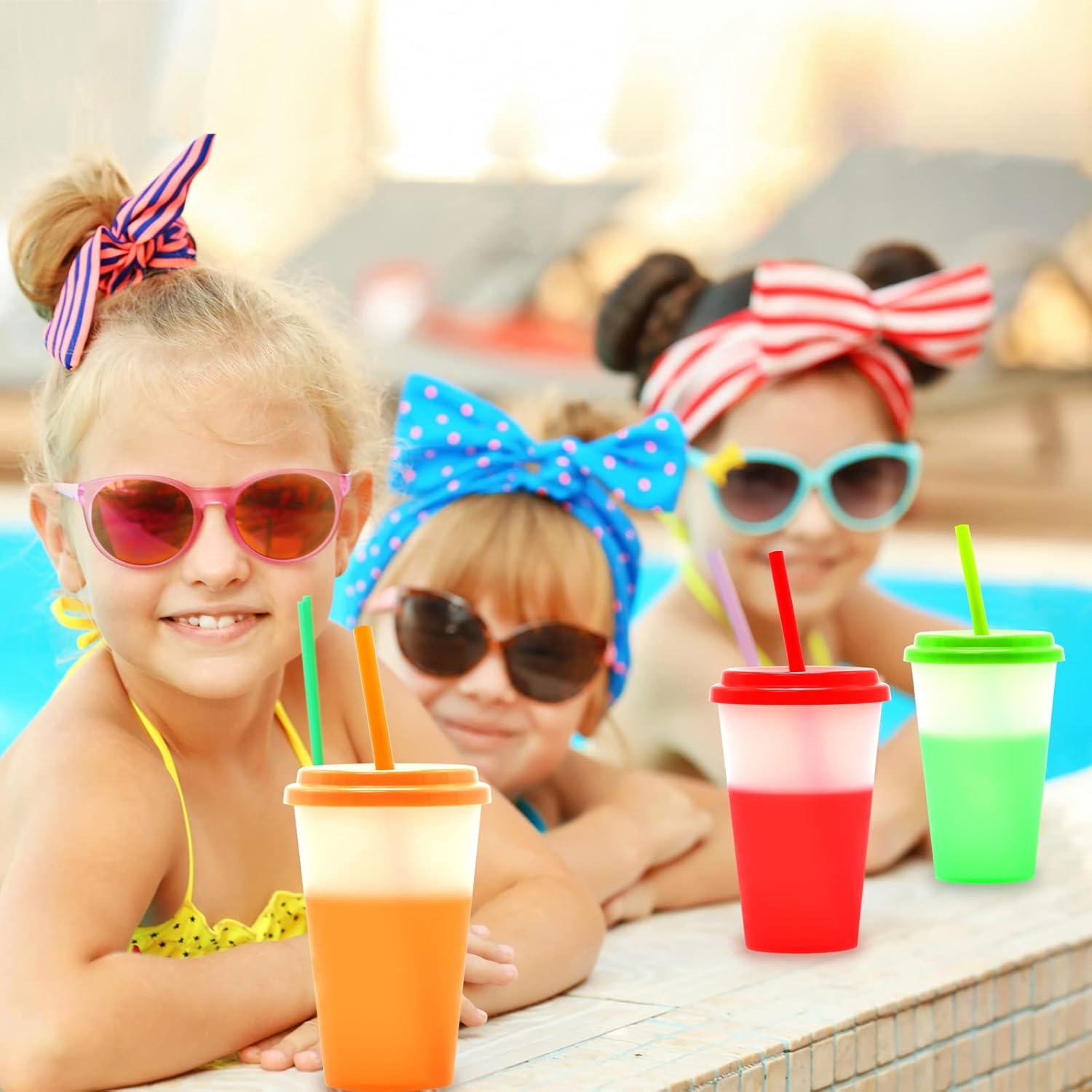 Color Changing Cups 10Pcs 12oz Plastic Tumblers With Lids and Straws for Iced Coffee Smoothie - Reusable Leak Proof Party Cups for Kids