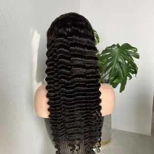 Deep wave transparent full frontal wig