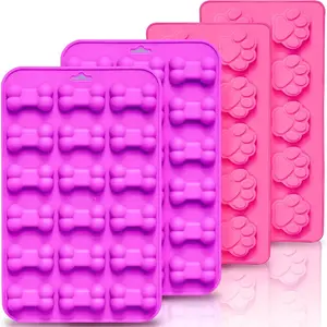 Reusable Silicone Molds with Puppy Dog Paw and Bone Shaped, Flexible & Non-Stick Ice Cube Tray, Candy and Chocolate Making Mold For Homemade Baking Dog Treats, Jelly, Biscuit & Cupcake (4 Pack)