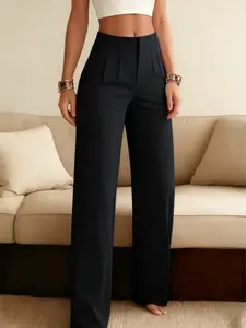 Women's Solid Color High Waist Wide Leg Straight Pants, Minimalist Elegance Business Casual Commuter Long Pants, Comfortable and Versatile Everyday Wear, Business Fit Pants