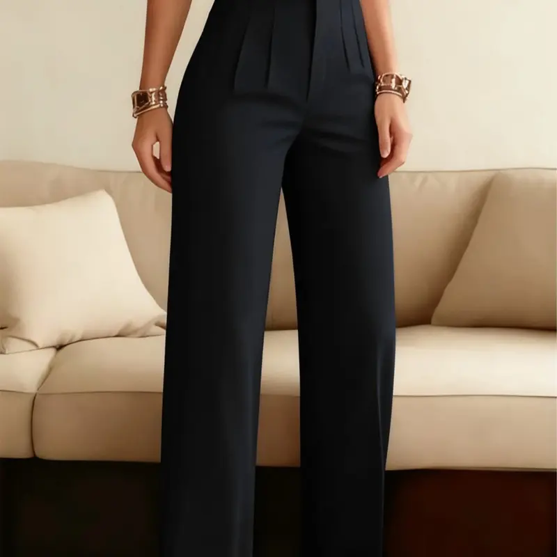 Women's Solid Color High Waist Wide Leg Straight Pants, Minimalist Elegance Business Casual Commuter Long Pants, Comfortable and Versatile Everyday Wear, Business Fit Pants, Business Casual Bottoms, Business Casual Clothing