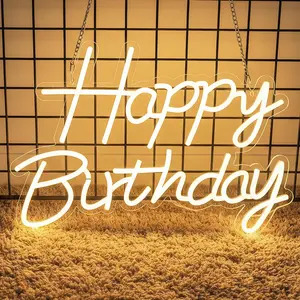Happy Birthday Neon Sign for Backdrop LED Light Up Sign USB Powered Dimmable Neon Light for Birthday Party Wall Decor Warm White 16.5 x 12 inch