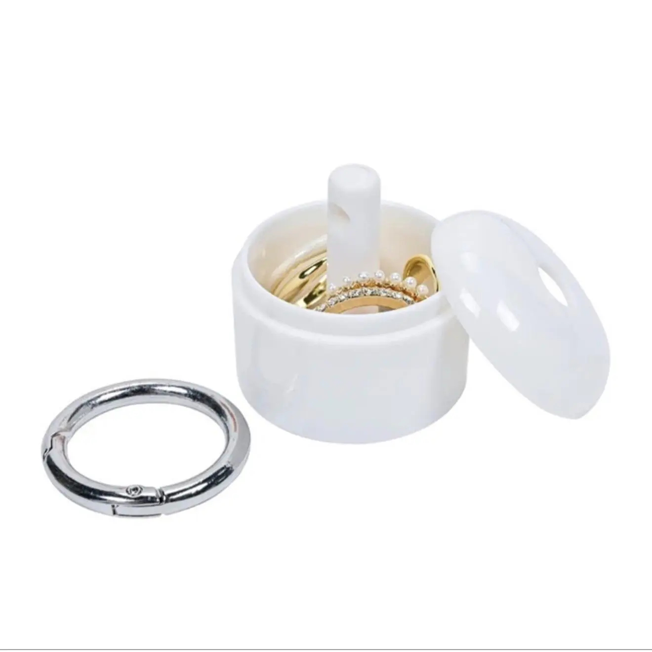 White Ring Latch Holder Case for Jewelry Storage Secure Lid Design Ideal for Sports Swimming Golf Tennis