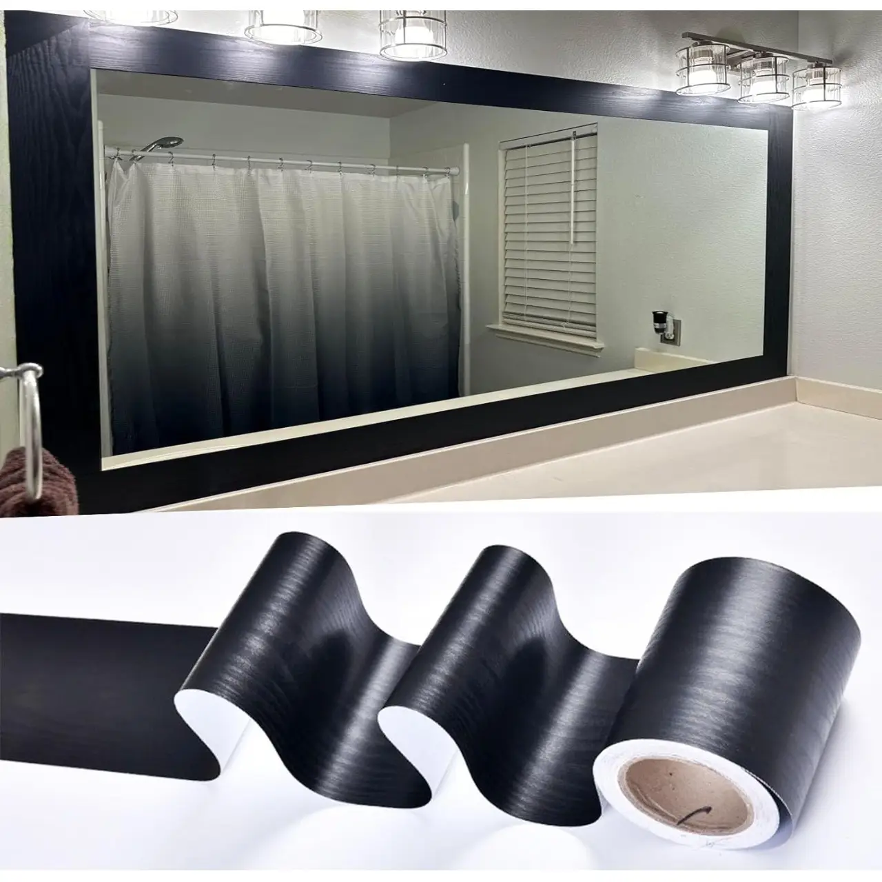 ‎32.8"L x 4.2"W Black Border Peel &Stick Black Wood Grain Wallpaper Border Removable Waterproof Bathroom Mirror Frame Sticker