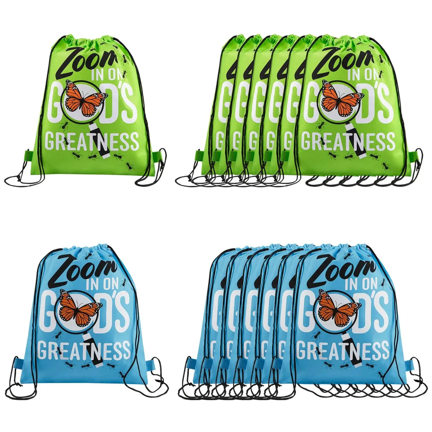 12" x 15" Medium Zoom In VBS Nonwoven Drawstring Bags - 12 Pc.