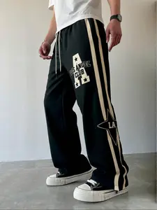 Y2K Men's Casual Color Block Contrast Letter Print Drawstring Waist Sweatpants, Star Print Sweatpants, Letter Patched Sweatpants, Boyfriend & Christmas Gifts