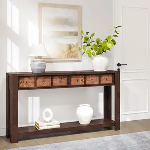 Garvee 59 in Long Console Table, Wooden Entryway Table with 2 Drawers & Open Storage Shelf, Sofa Table Behind Couch, Farmhouse Entry Foyer Table for Entryway, Hallway, Living Room