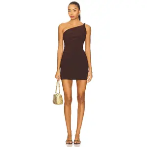 Bec + Bridge Ariven Asymmetric Mini Dress in Dark Chocolate