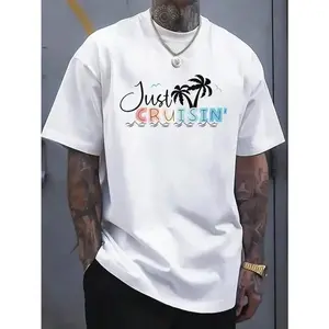 Just Cruisin'Print T-shirt, short sleeved casual top, round neck short sleeved comfortable spring and summer T-shirt, summer men's degree dress up Camisetas Para Hombre、 Father's Day, patterned T-shirt, patterned T-shirt