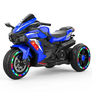 Electric Motorcycle for Kids, 12V Battery Powered Ride on Toys 3 Wheels Motorcycle with LED Lights, Bluetooth Music, Blue
