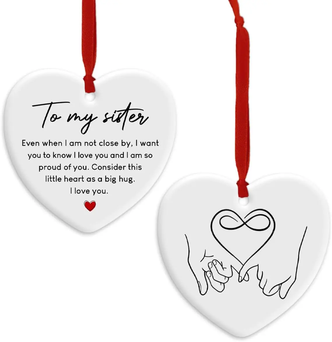 Sister Gift Christmas Ceramic Ornament - Sisterhood Present - Appreciation Gifts Show Infinity Love for Soul Sisters - Xmas Tree Hanging Decoration