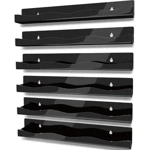YMVV 15" Nail Polish Rack Wall Mounted Shelf,6 Pack Black Acrylic Organizer Supplies for Nail Techs,Great Display for Salons Retailers