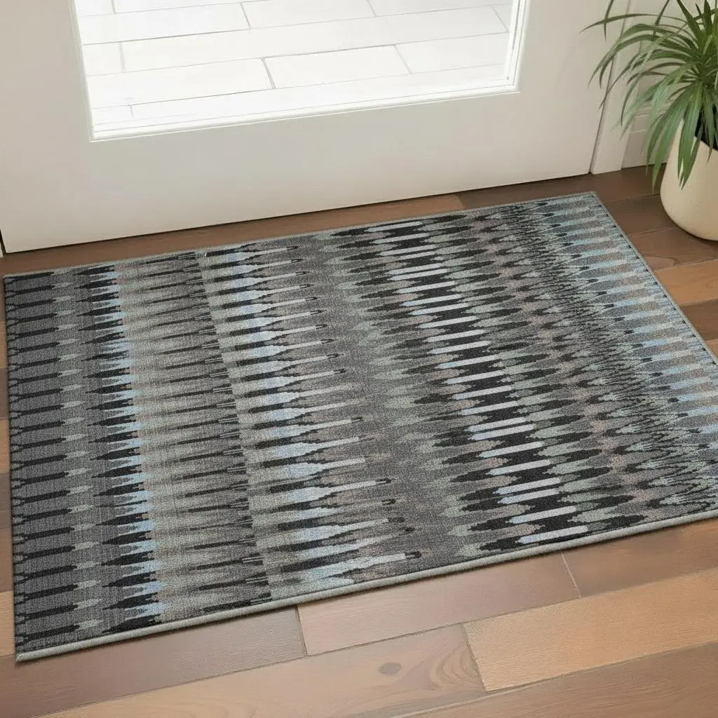 HomeRoots 668212 3x5 ft. Black, Gray & Blue Southwestern Strip Area Rug - Machine-Made, Washable, UV-Protected Rectangle Household Rug, Strip Area Rugs