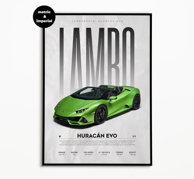 Lamborghini Huracán Evo Poster | Hyper Car Poster | Super Car Print | Art Print | Poster | Home Decor | Wall Decor