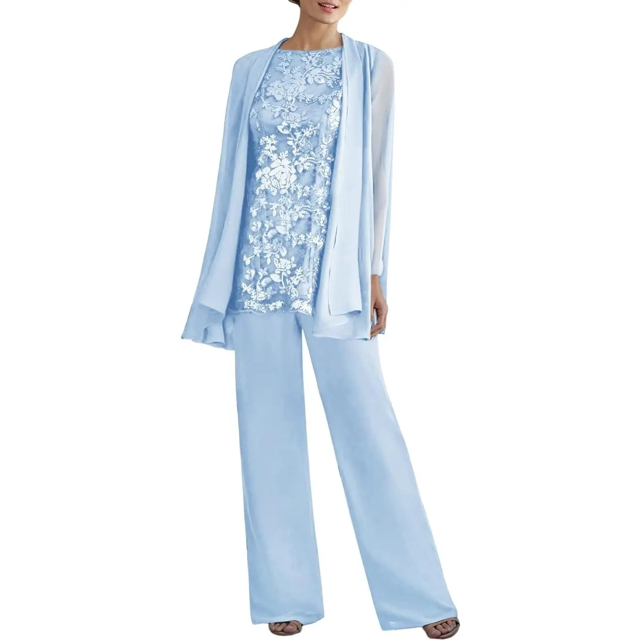 FMEYOA Women's 3PC Lace Pants Suits Mother of Bride Dressy Elegant Sets Wedding Formal Outfit