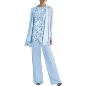 FMEYOA Women's 3PC Lace Pants Suits Mother of Bride Dressy Elegant Sets Wedding Formal Outfit