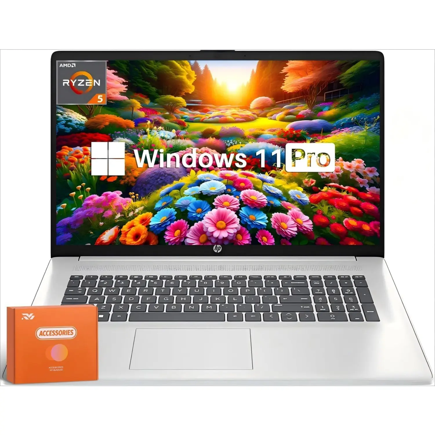 HP 17.3 Flagship Touchscreen Laptop Computer - 17.3" HD, Anti-Glare, AMD Ryzen 5 7530U, Win 11 pro, WiFi 6, for Business & Student, w/Accessory, Silver (Up to 32GB RAM, 512GB/1TB/2TB SSD)