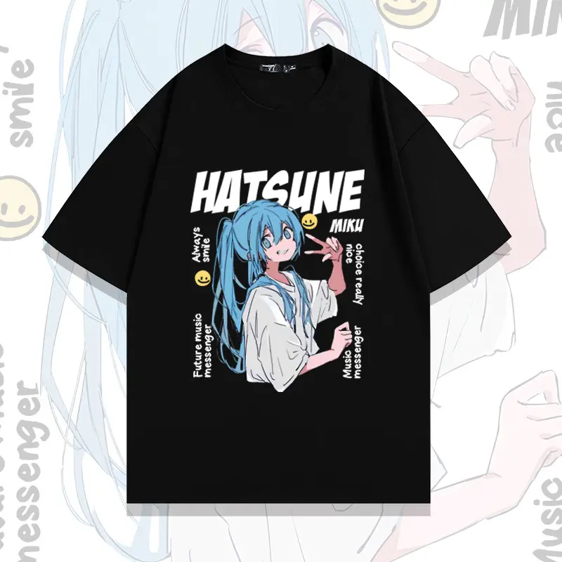 Unisex Vocaloid Anime Graphic T-Shirt, Comfortable 100% Cotton Short Sleeve Top, Oversized Japanese Streetwear Crewneck for Otaku & Everyday Wear, Shortsleeve, Round Neck, Tshirt, Style, Miku Hatsune Art Men's Short-Sleeve T-Shirts