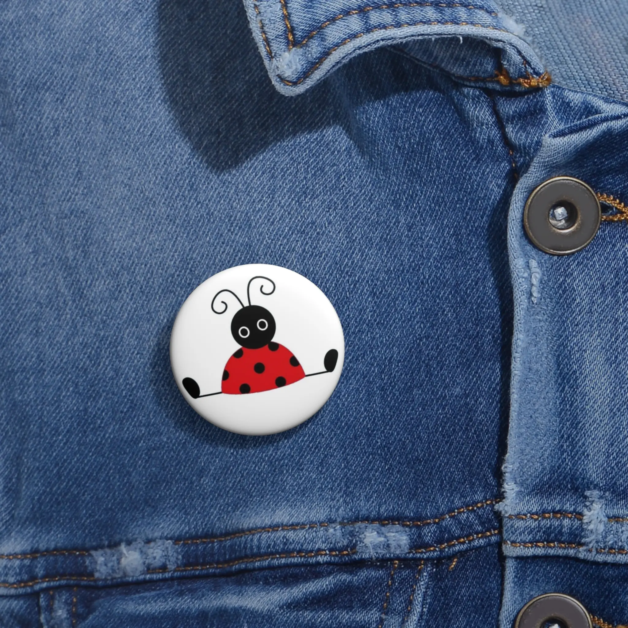 Cute Ladybug Illustration Pin Button | Enamel Style Badge
