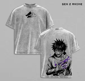 Megumi Fushiguro Jujutsu Kaisen Vintage Washed Oversized T Shirt Anime Manga Graphic Tee JJK Anime Streetwear Unisex Heavyweight Cotton Double Sided Print Anime Fan Gift