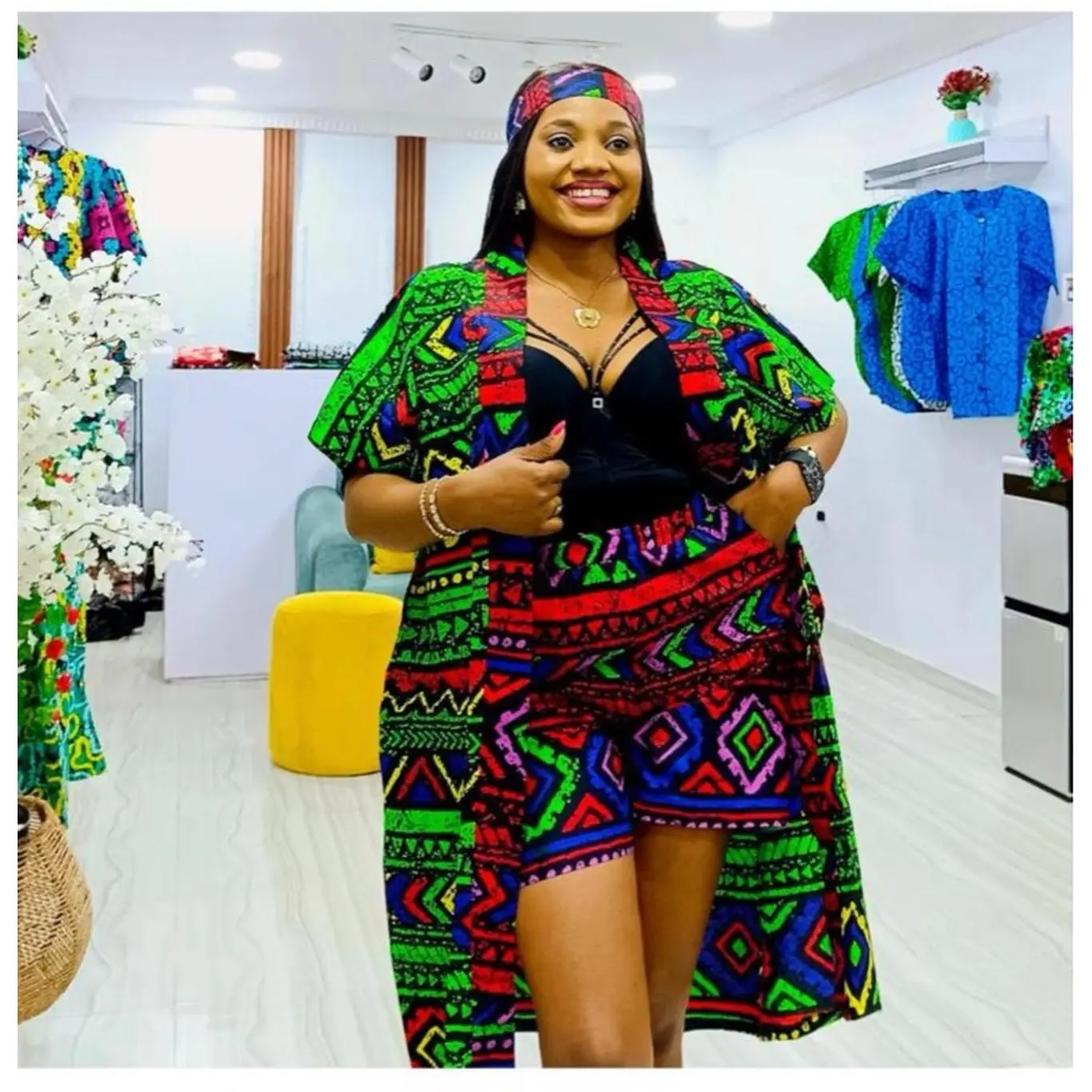 Colorful African Print Wraparound Dress with Bold Patterns and Vibrant Colors for Women