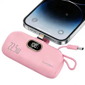 22.5W Fast Charge Mini Power Bank 5000mAh, Portable Charger with Digital Battery Monitor, Universal Type-C/USB-A Ports for iOS Android Phones Cable