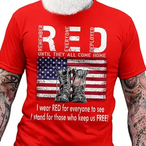 Red Friday Veterans Shirt Remember Everyone Deployed Casual Cotton Menswear Top Classic Fit 100% Cotton T-Shirt with American Flag