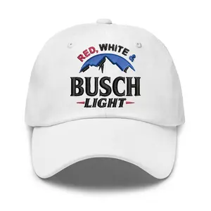 Embroidered Red, White and BUSCH LIGHT Hat, Busch Light Beer Adjustable Mesh Hat, 4th of july Hat, Gift for Dad, Men women Unisex