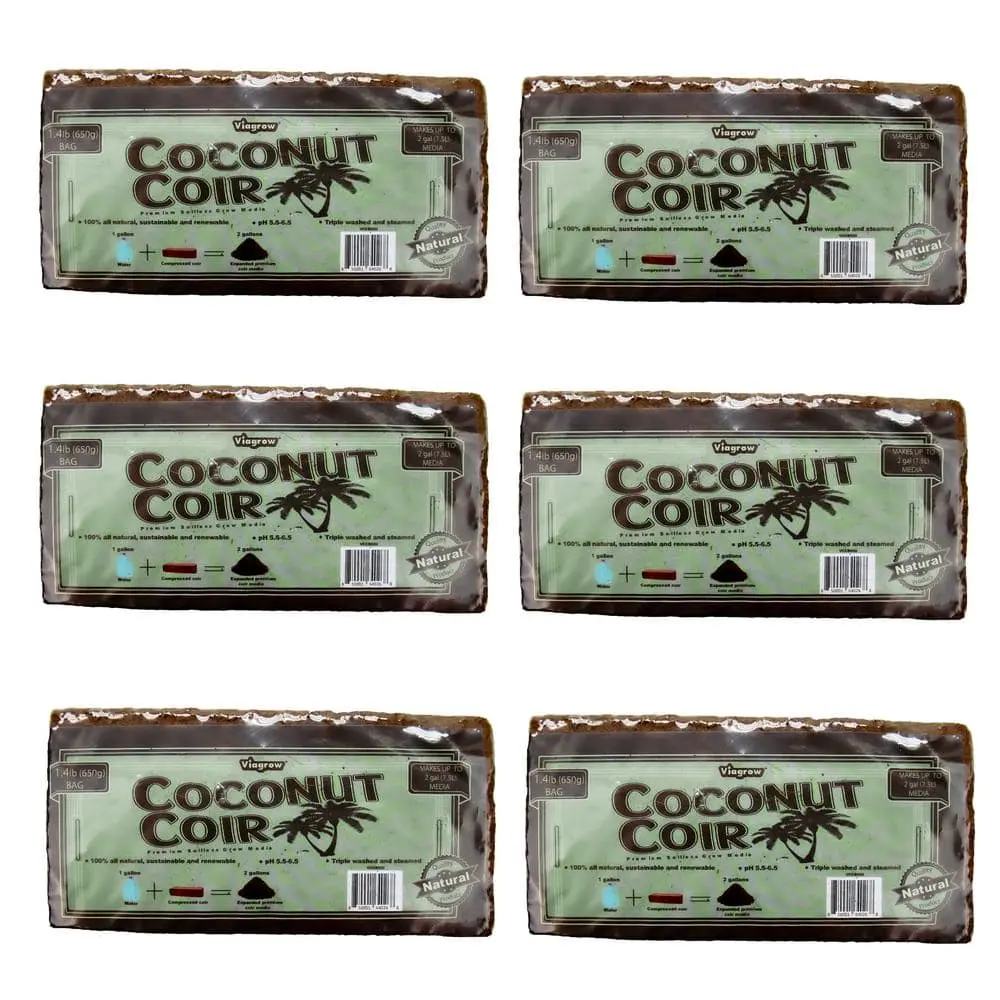 1.4 lbs./650g Premium Coco Coir, Soilless Grow Media, Coconut Coir Brick (6-Pack)