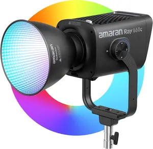 amaran Ray 660c RGB LED Video Light - 660W full-color APP/DMX Control, 1,800-20,000K 38,500Lux/1m COB Continuous Output Lighting, Bowens Mount Portable Light for Content Creators，Photography, Studio,Video Recording