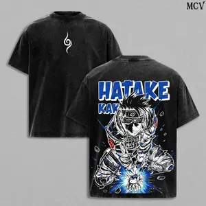 ToolHeaven Kakashi Hatake Washed Vintage T-Shirt Menswear Heavy Cotton Top, Naruto Anime Manga Sharingan Copy Ninja Double Printed Graphic Tee, Unisex Oversize Hoodie Sweatshirt, Gift for Anime Fans