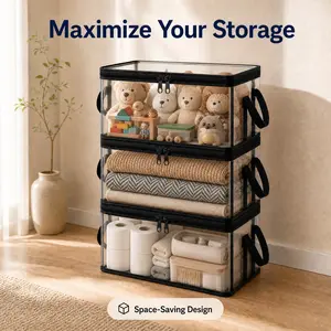Black PVC Toy Storage Bag with Handle, Dustproof Sturdy Organizer for Stuffed Animals, Dolls, Clothes, Ideal for Kids Room, Playroom & Gifts