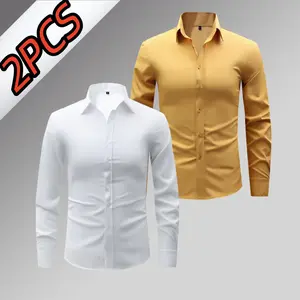 2-pack men’s formal business long-sleeve shirts, ice silk high stretch, wrinkle-free fabric, slim fit that doesn’t cling, versatile shirt for office commuting and interviews
