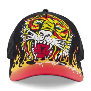 ED HARDY EMBROIDERED TIGER FLAME HAT